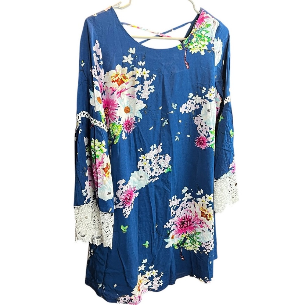 Davi & Dani Blue Floral Lace Dress Lightweight US Woman Size Large‎ - Picture 3 of 12